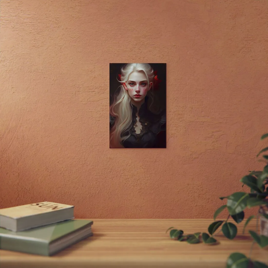 Beautiful Blonde Portrait: A Stunning Female in Black Top - Metal Poster