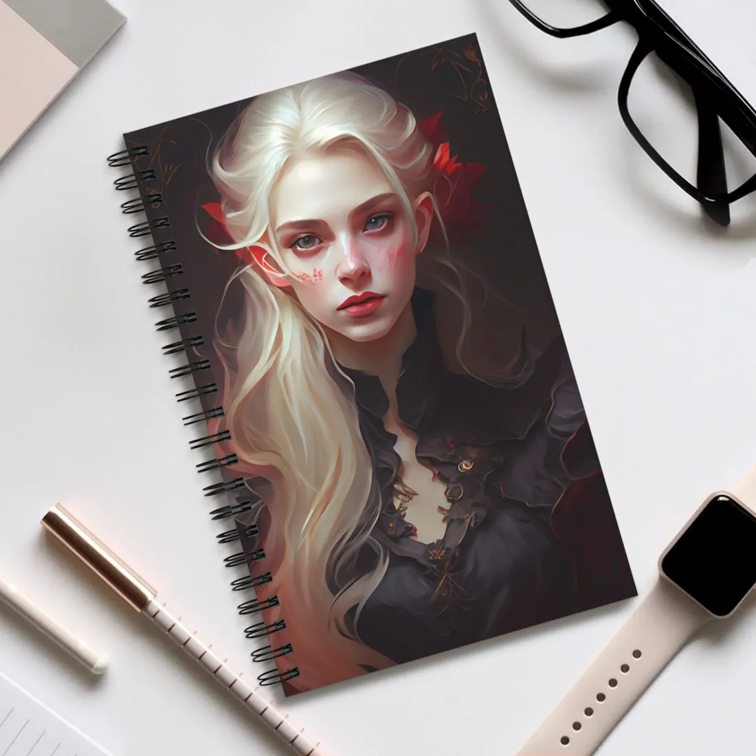 Beautiful Blonde Portrait: A Stunning Female in Black Top - Spiral Notebook