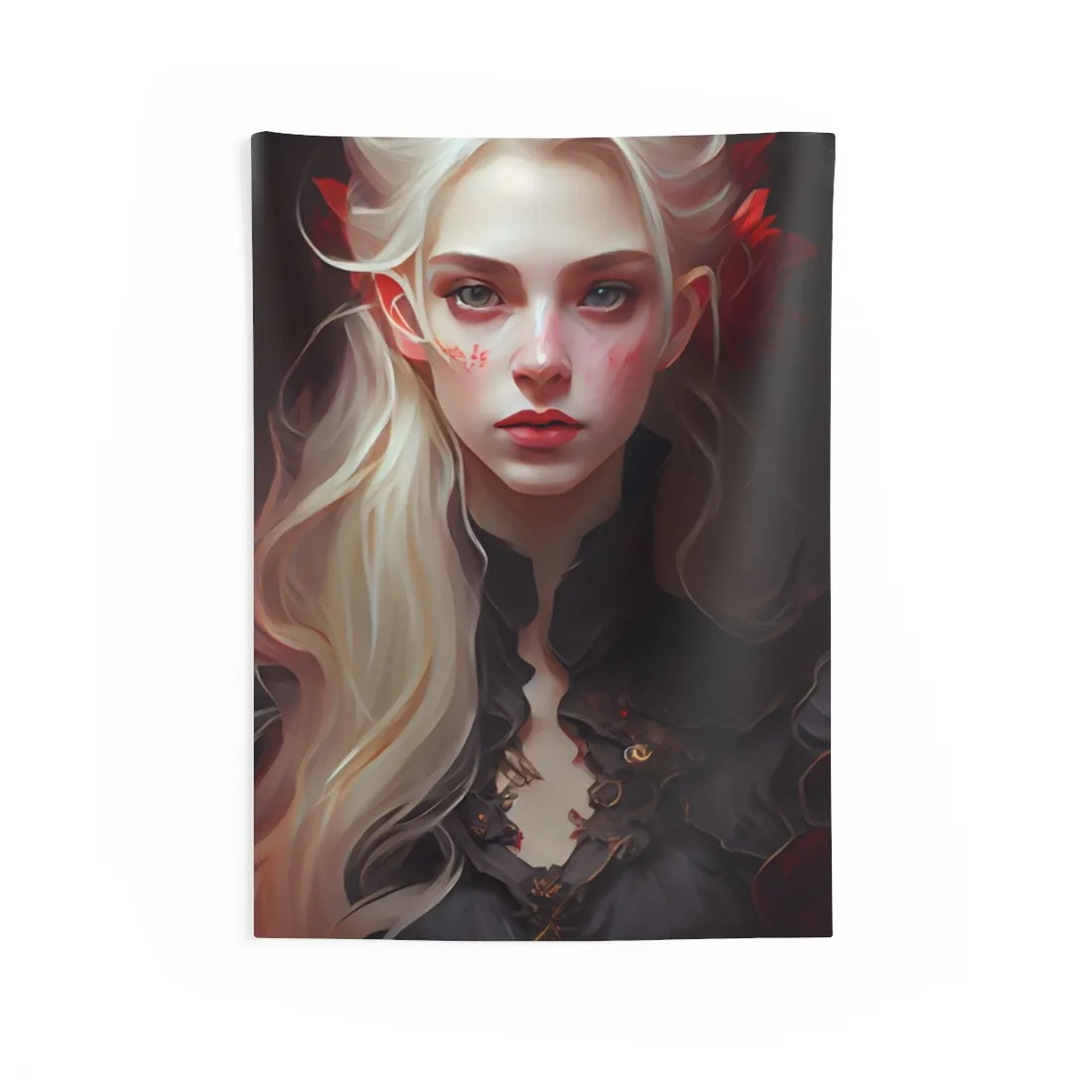 Beautiful Blonde Portrait: A Stunning Female in Black Top - Wall Tapestry