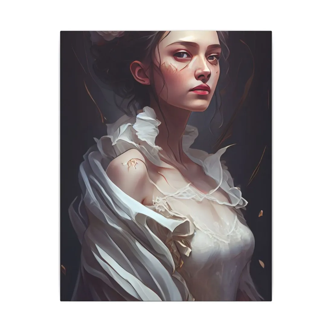 Beautiful Brown Hair Portrait: Woman in a We - Canvas