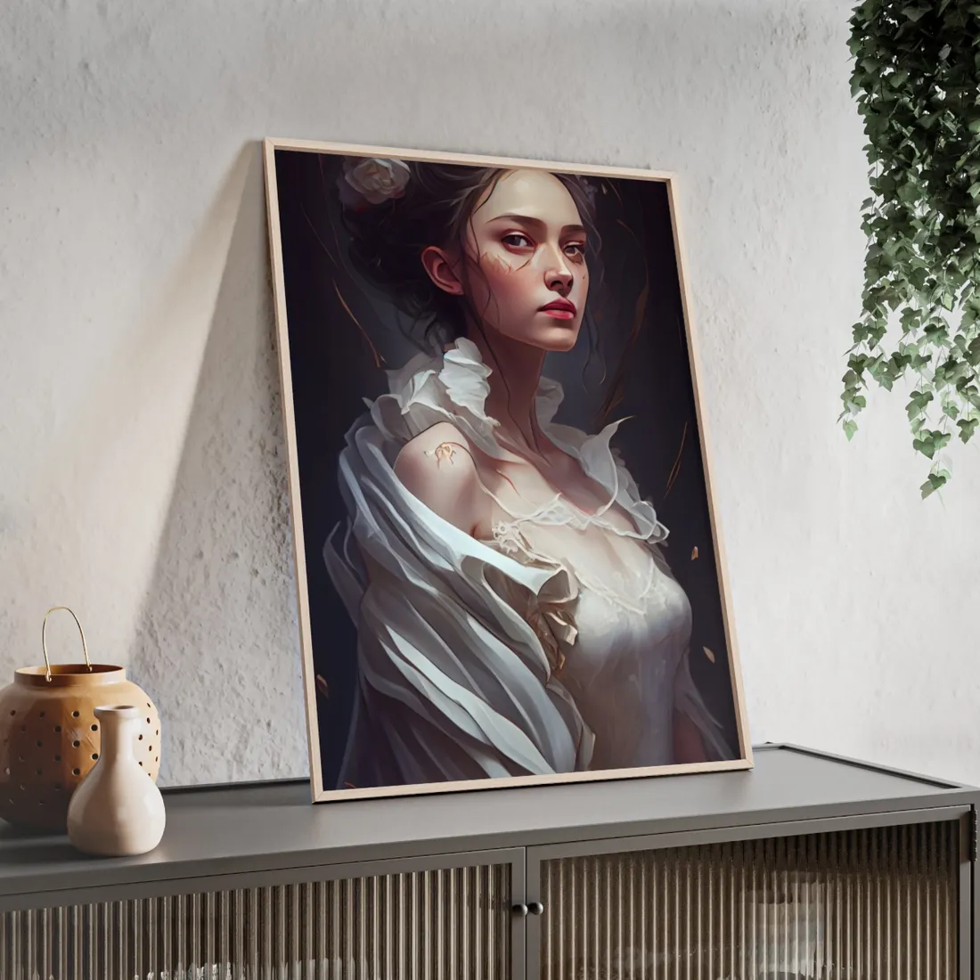 Beautiful Brown Hair Portrait: Woman in a We - Framed Poster