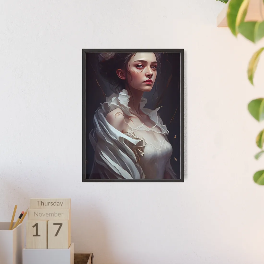 Beautiful Brown Hair Portrait: Woman in a We - Framed Poster
