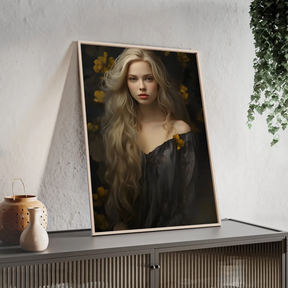 Beautiful Candid Photo of Modern Blonde Woman - Framed Poster
