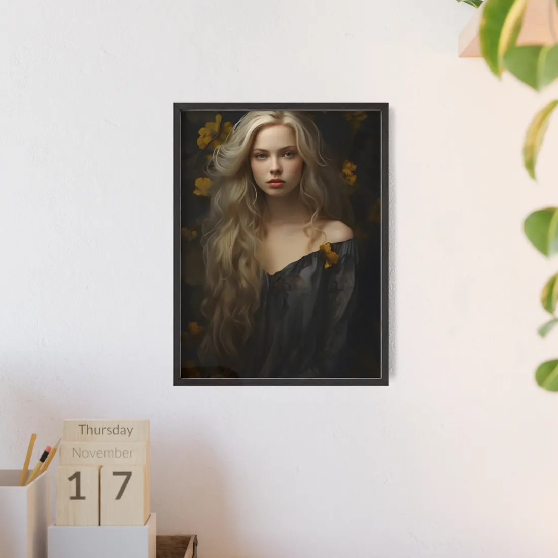 Beautiful Candid Photo of Modern Blonde Woman - Framed Poster