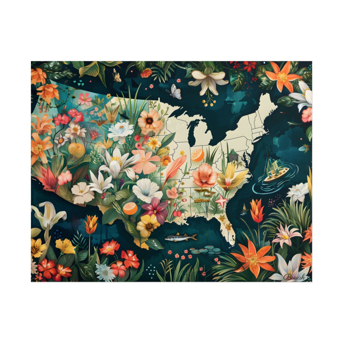 Beautiful Florida State Map: Vibrant Geographic Artwork - Poster