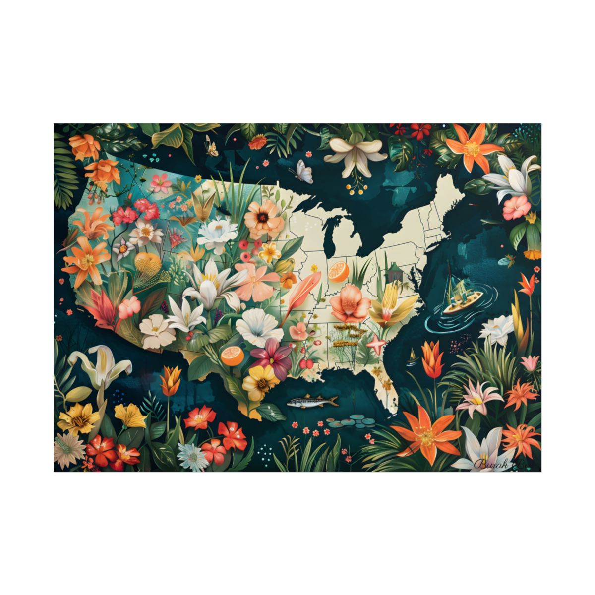Beautiful Florida State Map: Vibrant Geographic Artwork - Poster