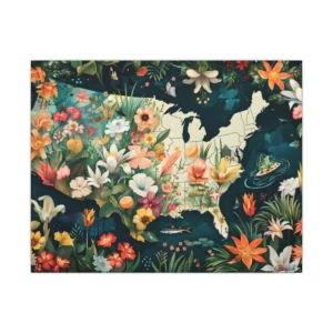 United States Map Flowers Canvas Print