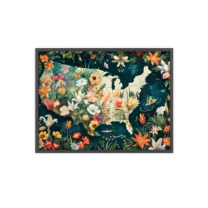 United States Map Flowers Framed Poster