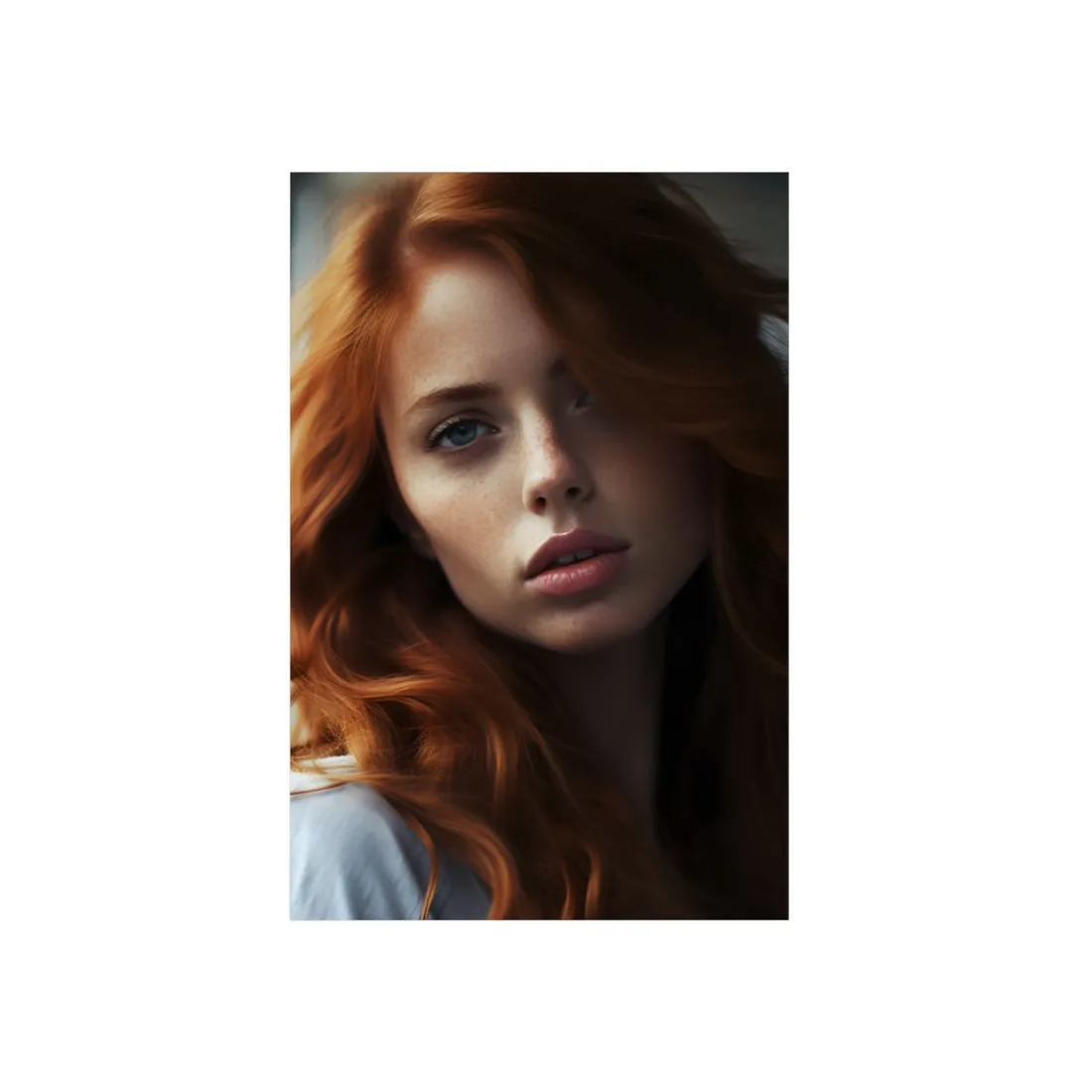 Beautiful Redhead Woman: Realistic - Metal Poster