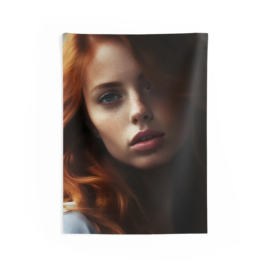 Beautiful Redhead Woman: Realistic - Wall Tapestry