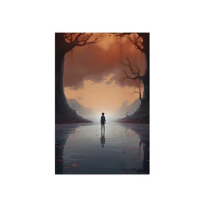 Boy Standing in Still Water Metal Poster