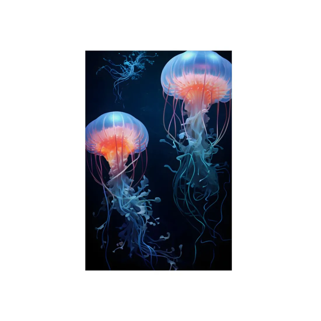 Bioluminescent Jellyfish Cluster: Glowing Deep Sea Dance - Metal Poster