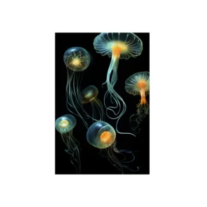 Glowing Jellyfish on Black Metal Poster
