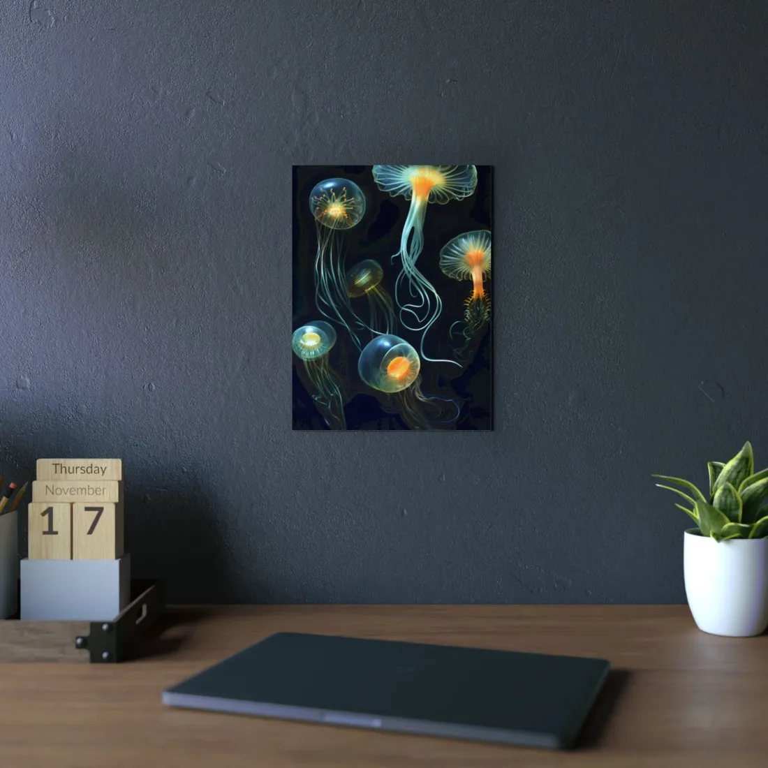 Bioluminescent Jellyfish Cluster: Glowing Ocean - Metal Poster