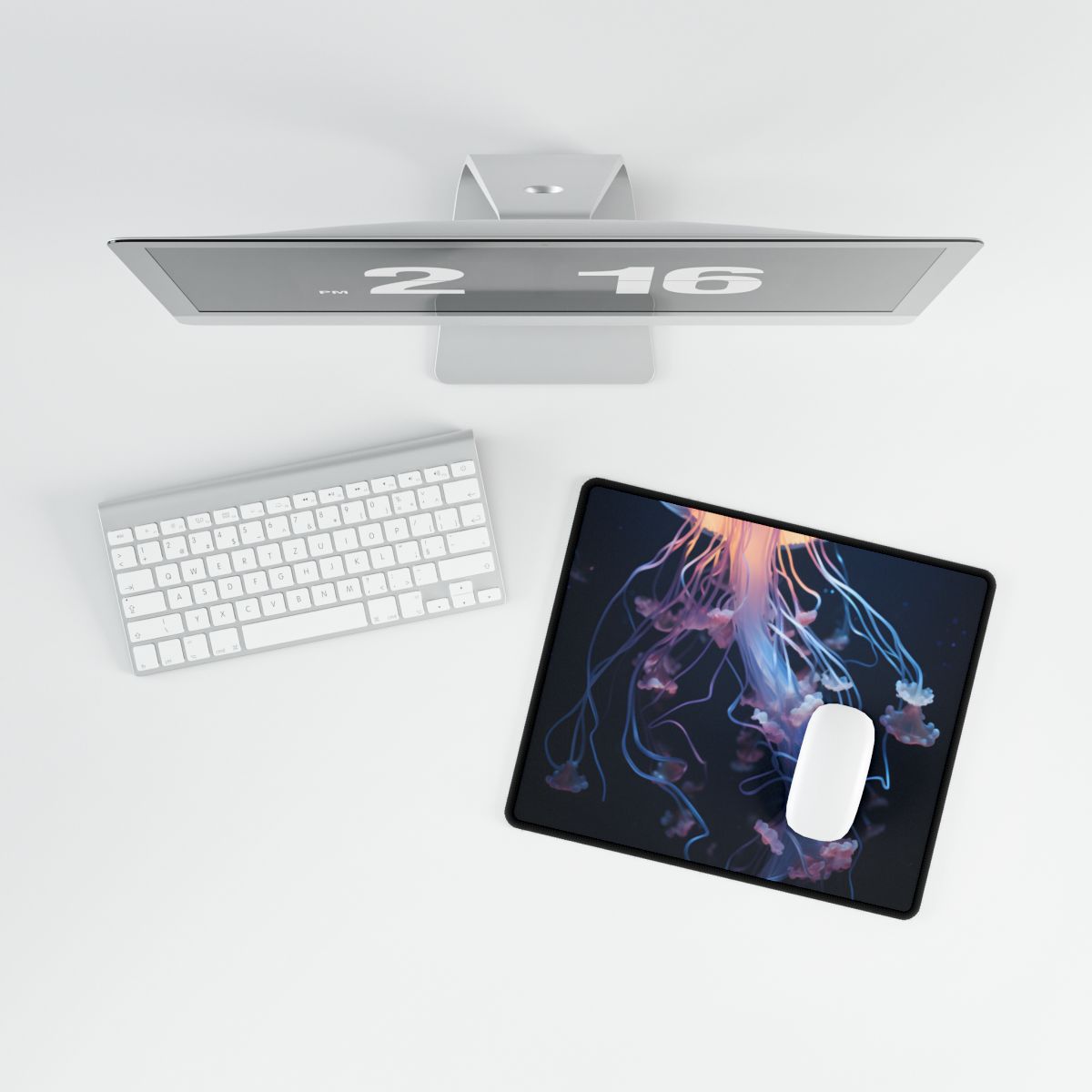 Bioluminescent Ocean Ballet: Glowing Sea Dance - Desk Mat