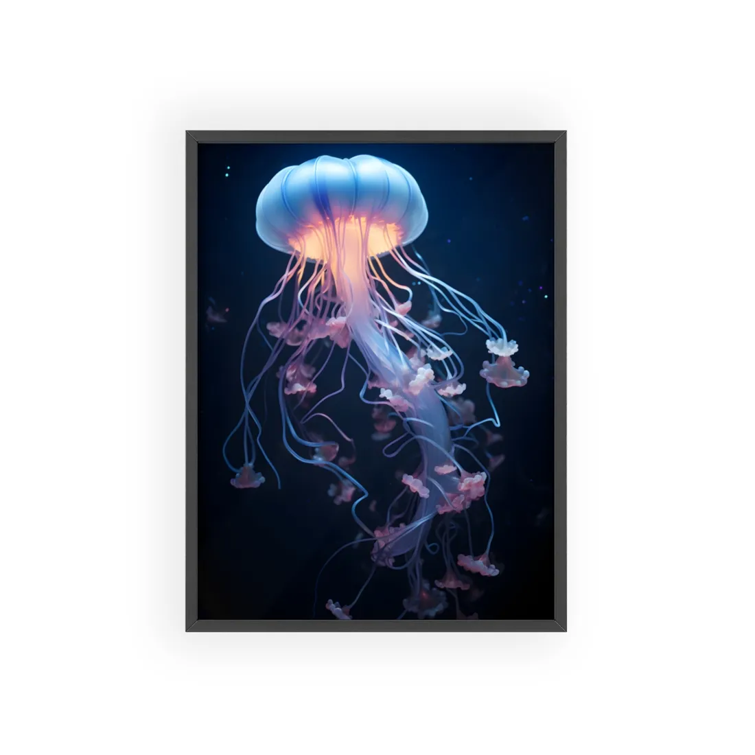 Bioluminescent Ocean Ballet: Glowing Sea Dance - Framed Poster