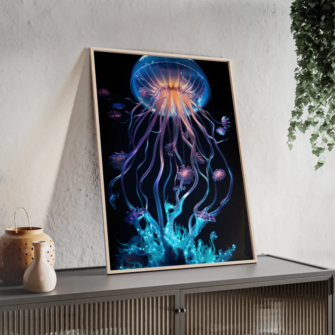 Bioluminescent Oceanic Ballet: A Mesmerizing Performance - Framed Poster