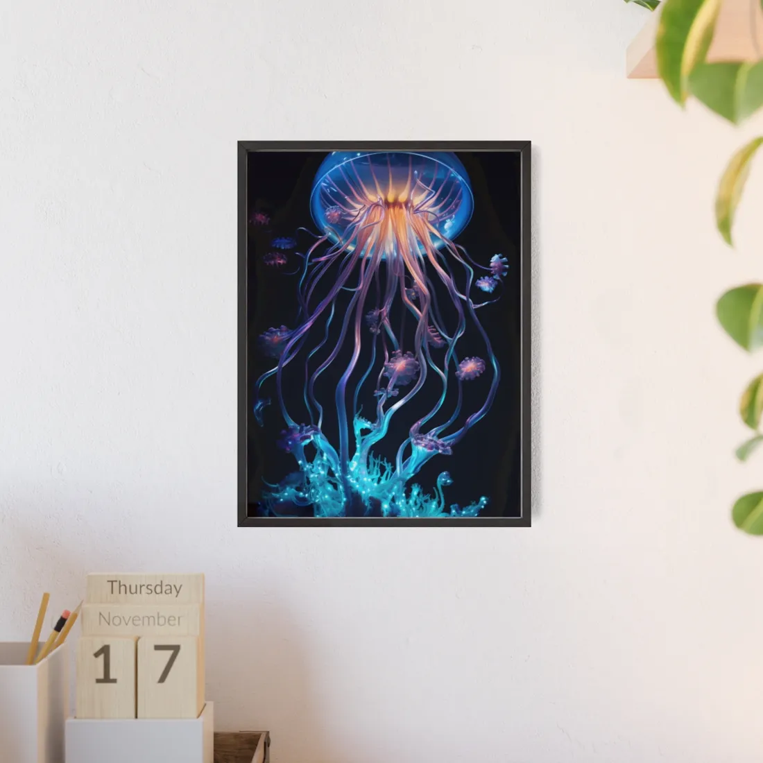 Bioluminescent Oceanic Ballet: A Mesmerizing Performance - Framed Poster
