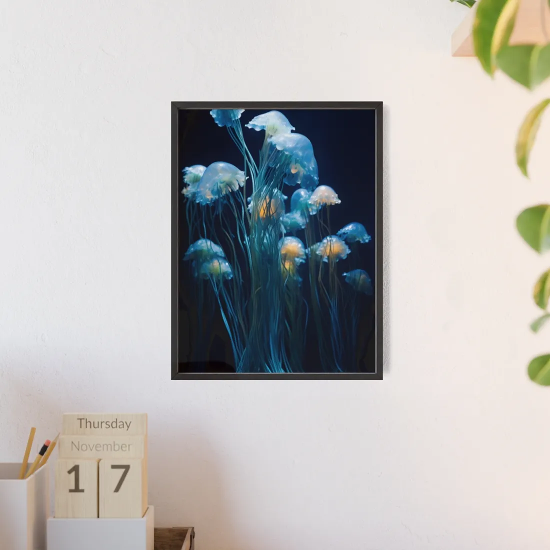 Bioluminescent Oceanic Ballet: Dancer's Magical Night Performance - Framed Poster