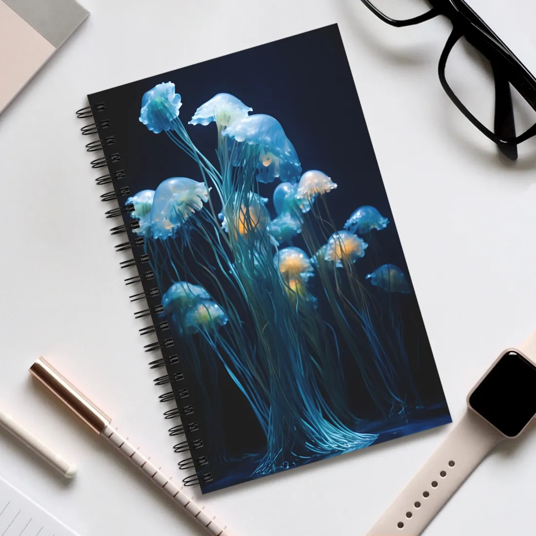Bioluminescent Oceanic Ballet: Dancer's Magical Night Performance - Spiral Notebook