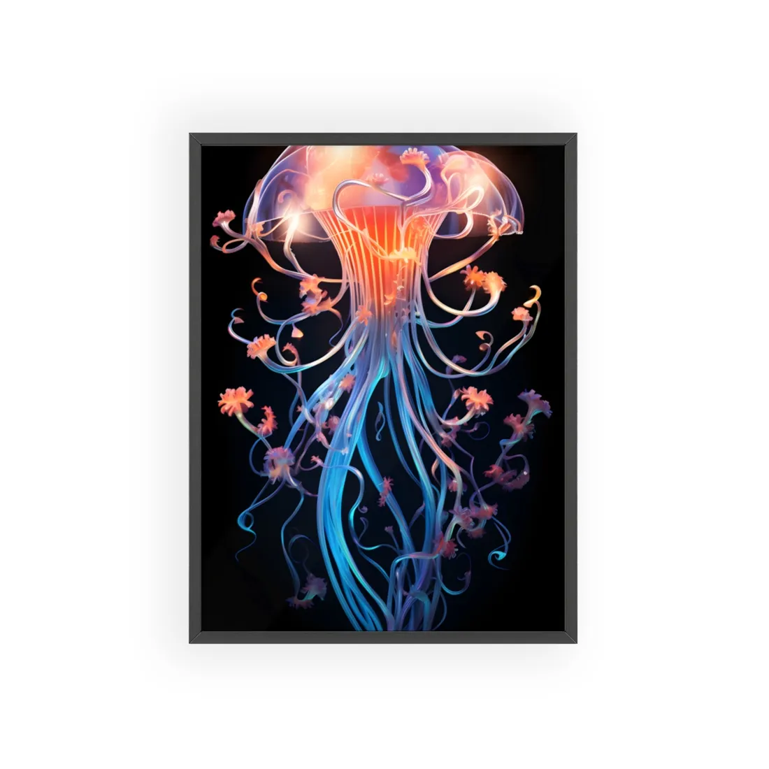 Bioluminescent Oceanic Ballet: Elegantly Poised Dancer in Underwater Performance - Framed Poster