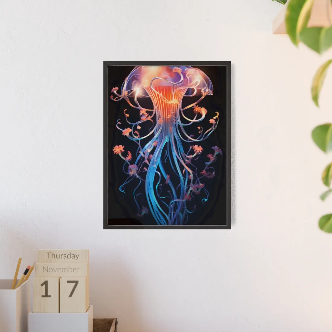 Bioluminescent Oceanic Ballet: Elegantly Poised Dancer in Underwater Performance - Framed Poster