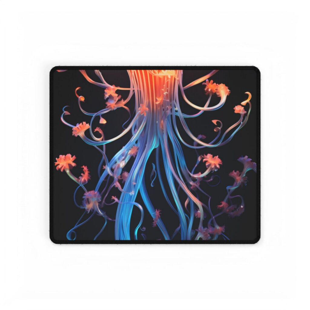 Bioluminescent Oceanic Ballet: Elegantly Poised Dancer in Underwater Performance - Desk Mat