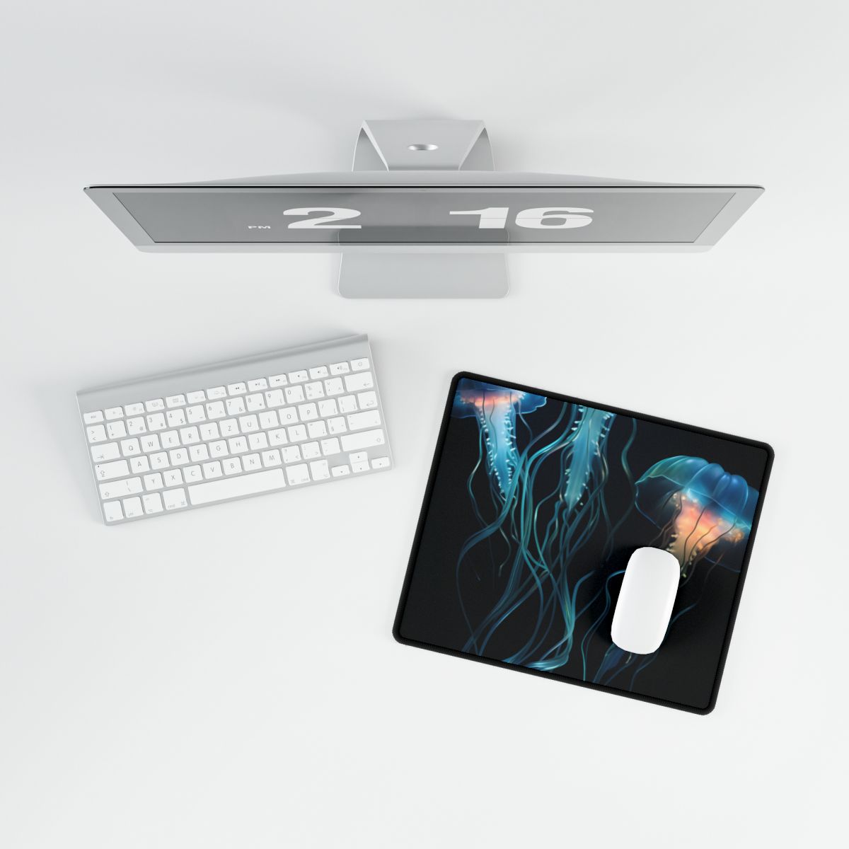 Bioluminescent Oceanic Ballet: Ethereal Underwater Dance - Desk Mat
