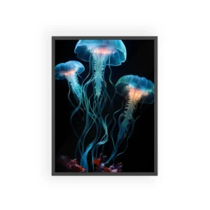 Jellyfish over Red Coral Framed Poster
