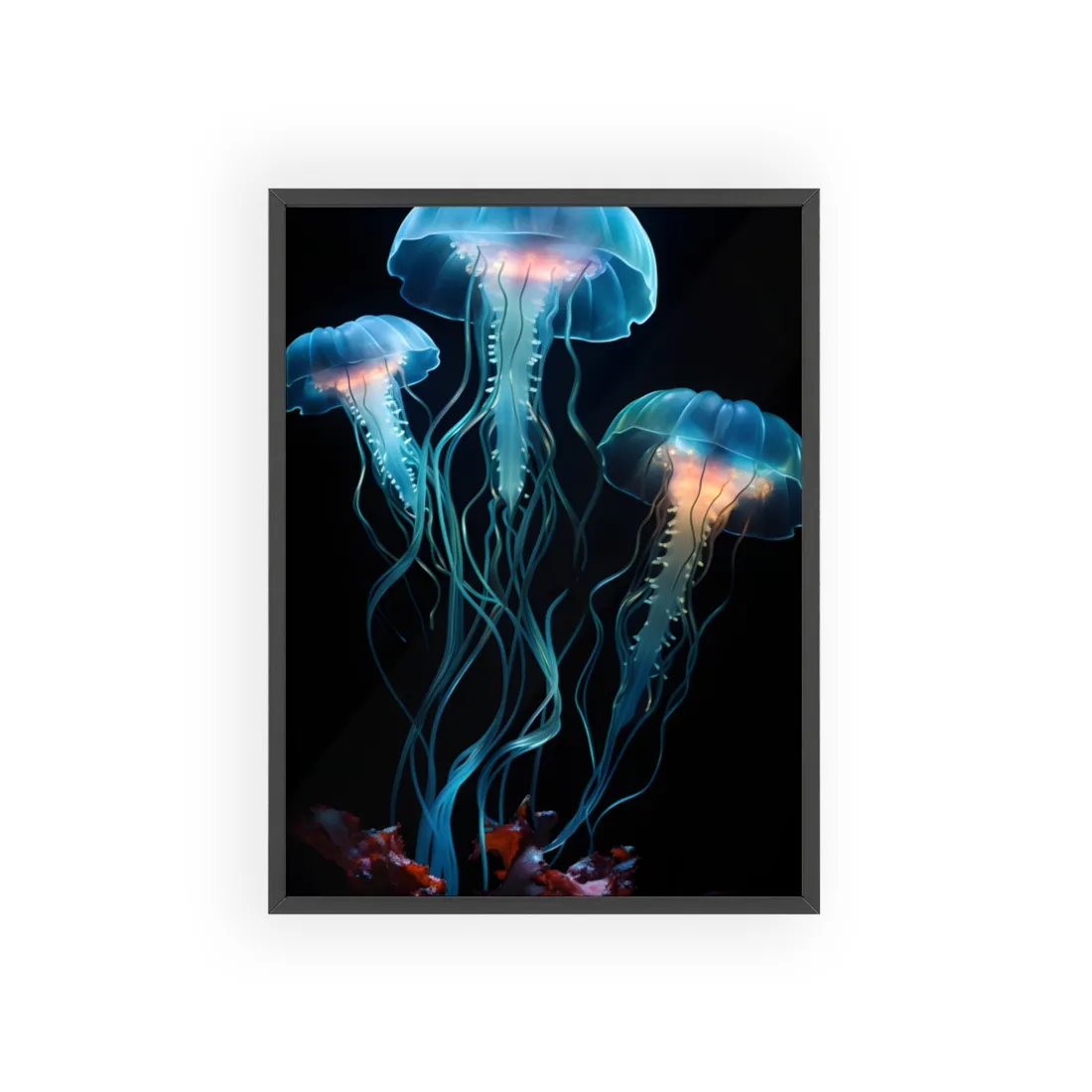 Bioluminescent Oceanic Ballet: Ethereal Underwater Dance - Framed Poster