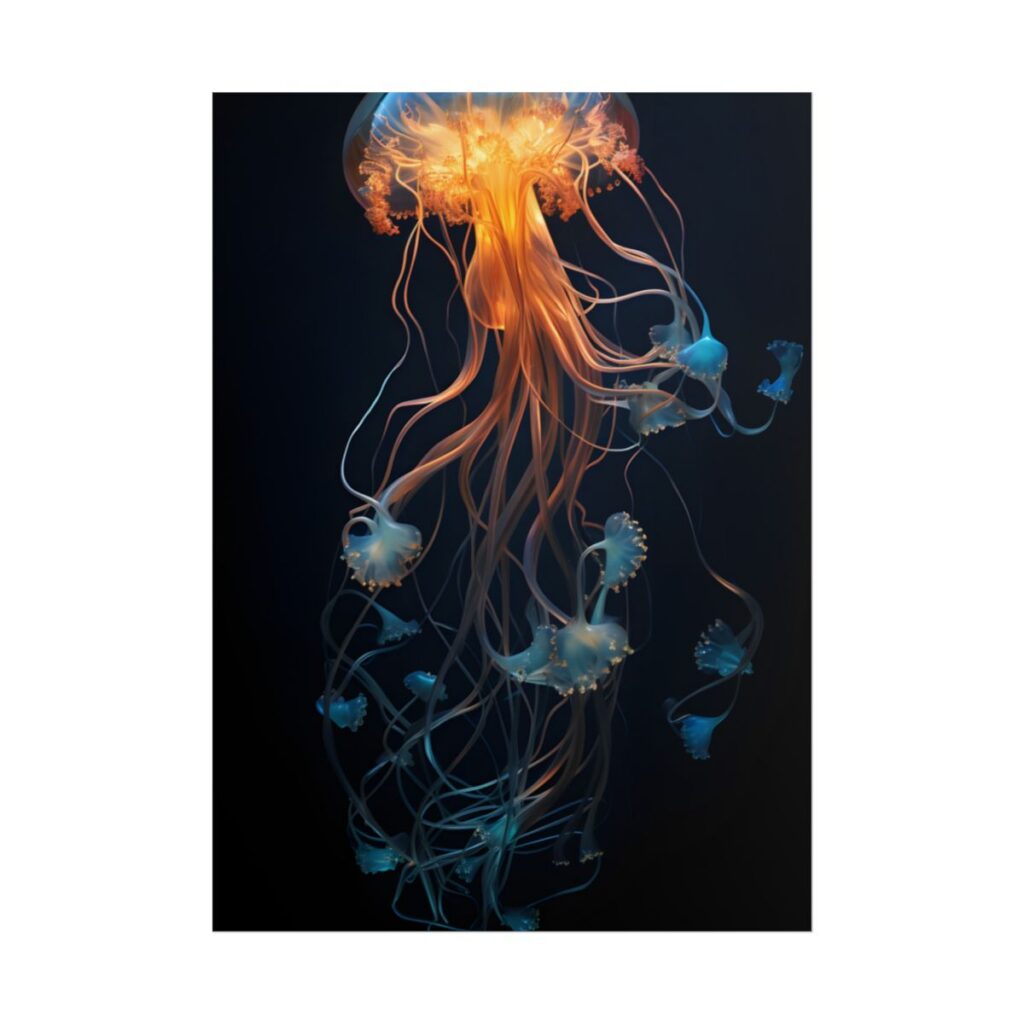 Bioluminescent Oceanic Ballet: Mesmerizing Underwater Scene Artwork - Poster