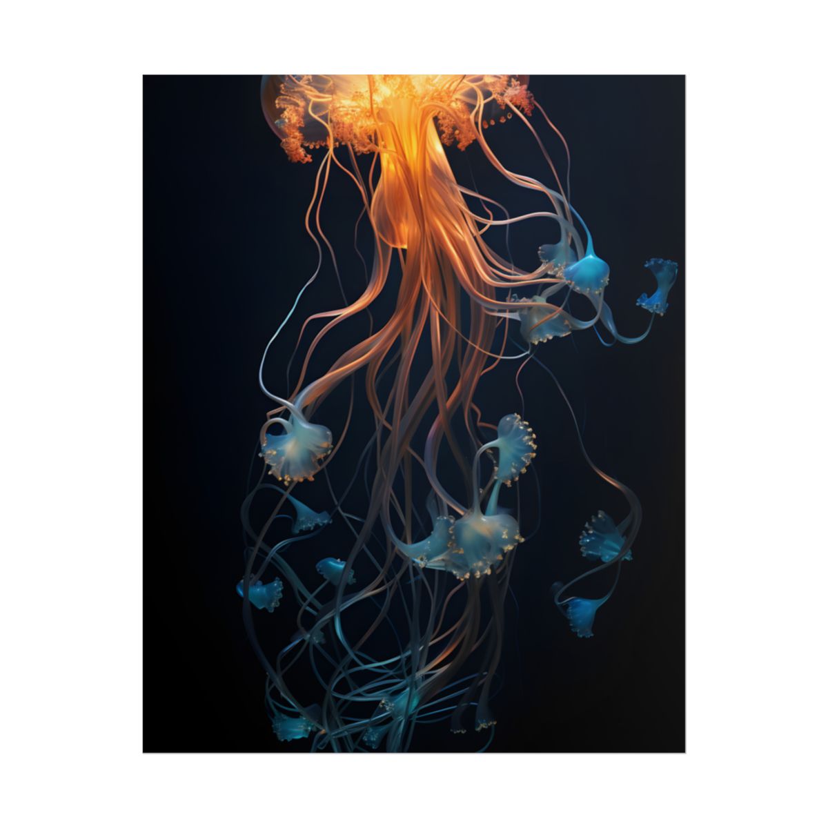 Bioluminescent Oceanic Ballet: Mesmerizing Underwater Scene Artwork - Poster
