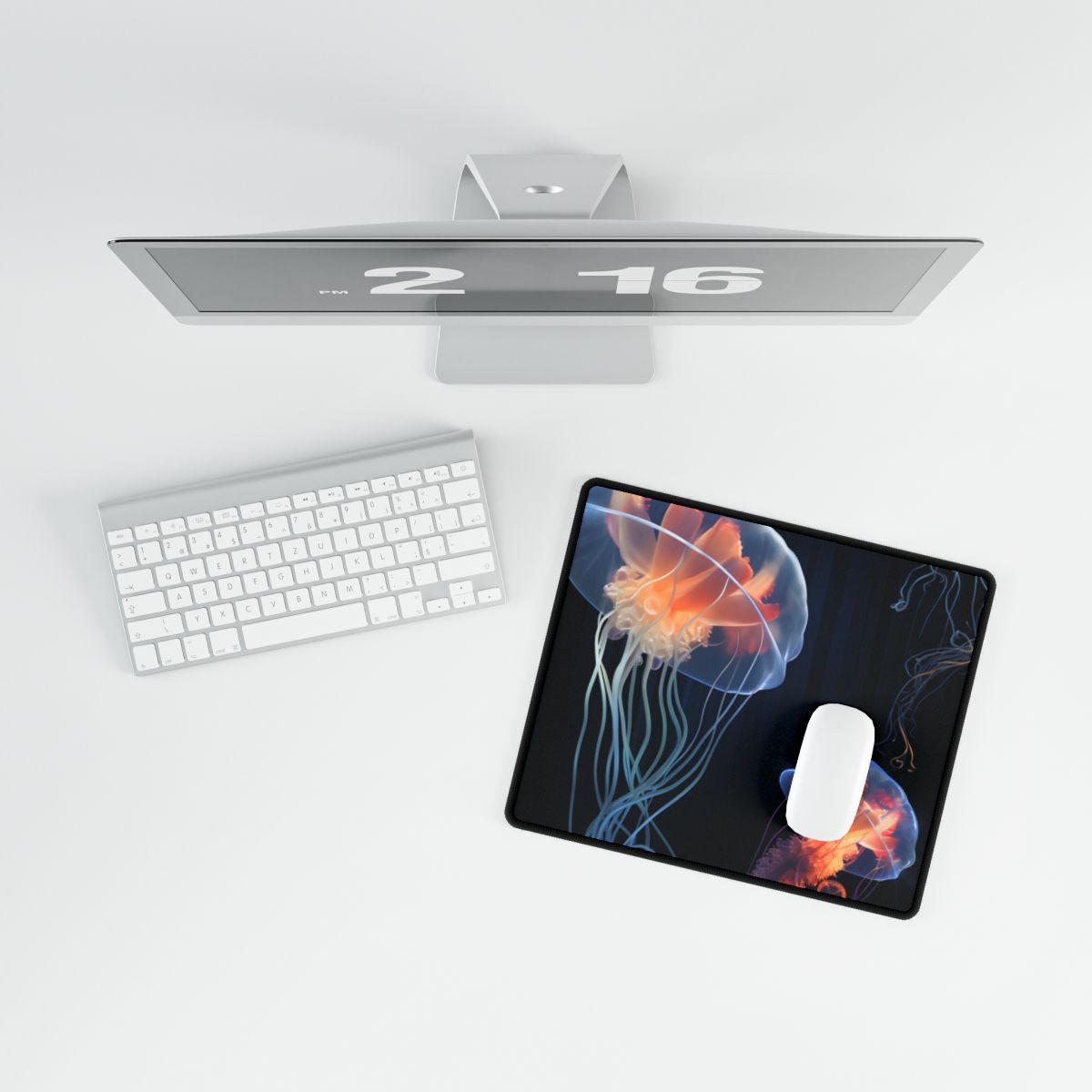 Bioluminescent Oceanic Ballet: Underwater Art - Desk Mat
