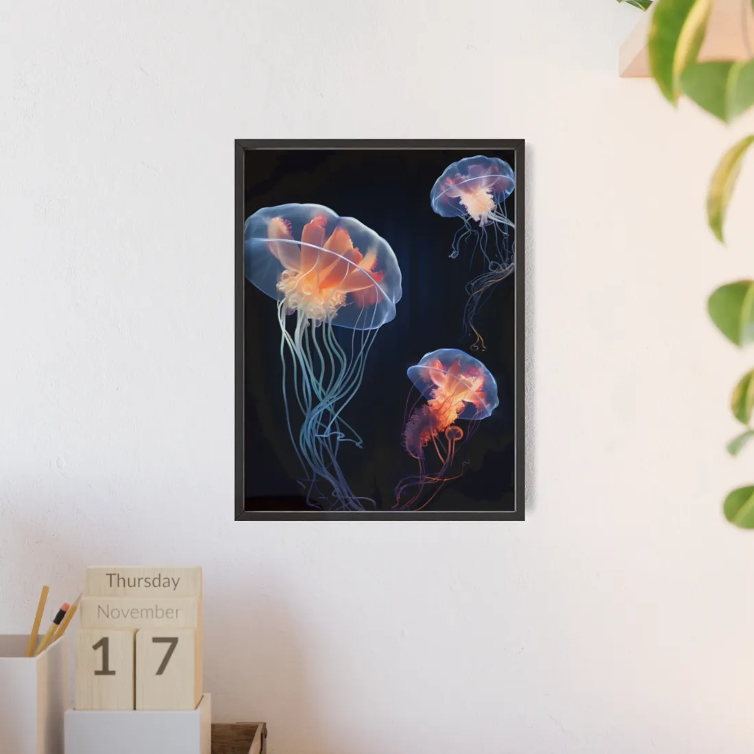 Bioluminescent Oceanic Ballet: Underwater Art - Framed Poster