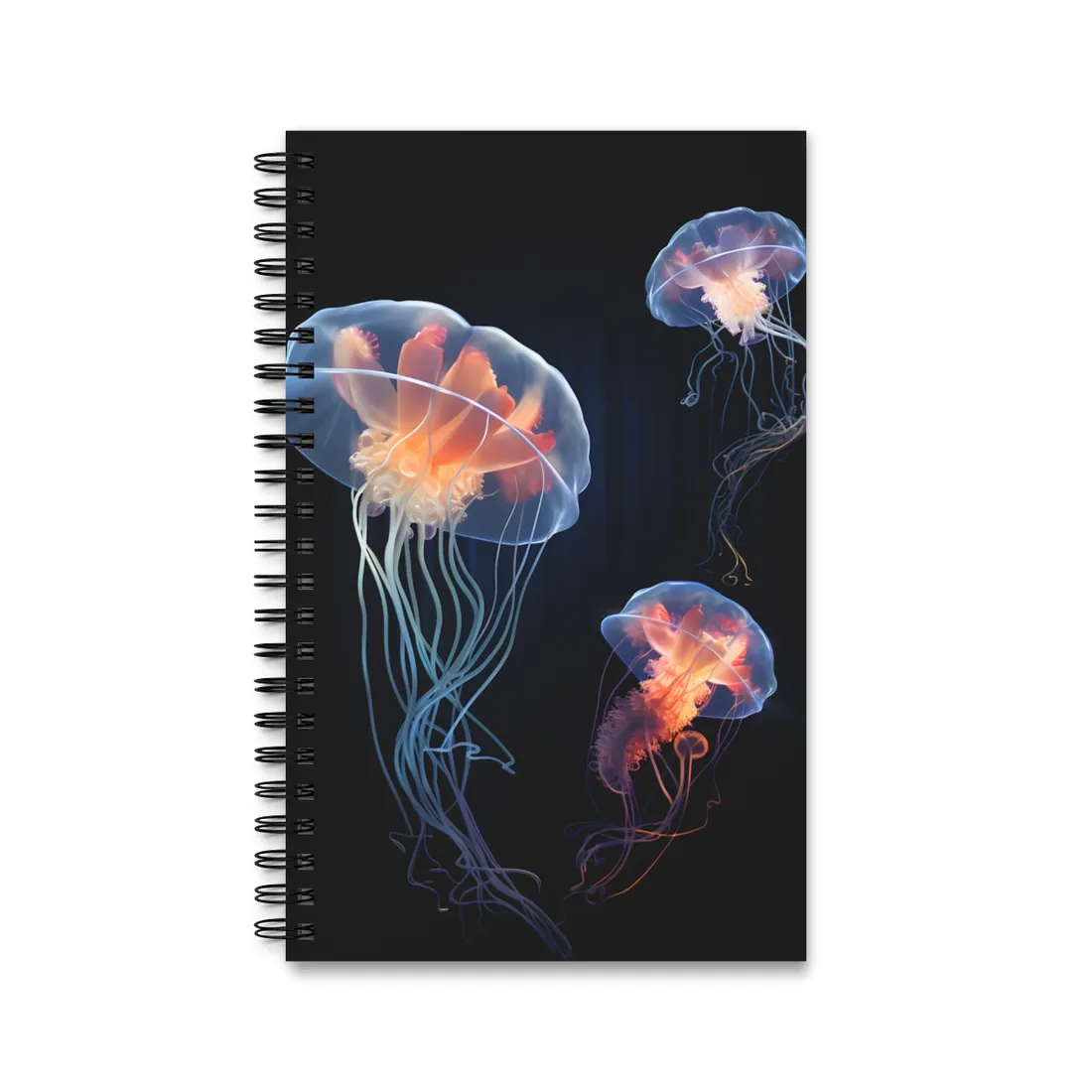 Bioluminescent Oceanic Ballet: Underwater Art - Spiral Notebook