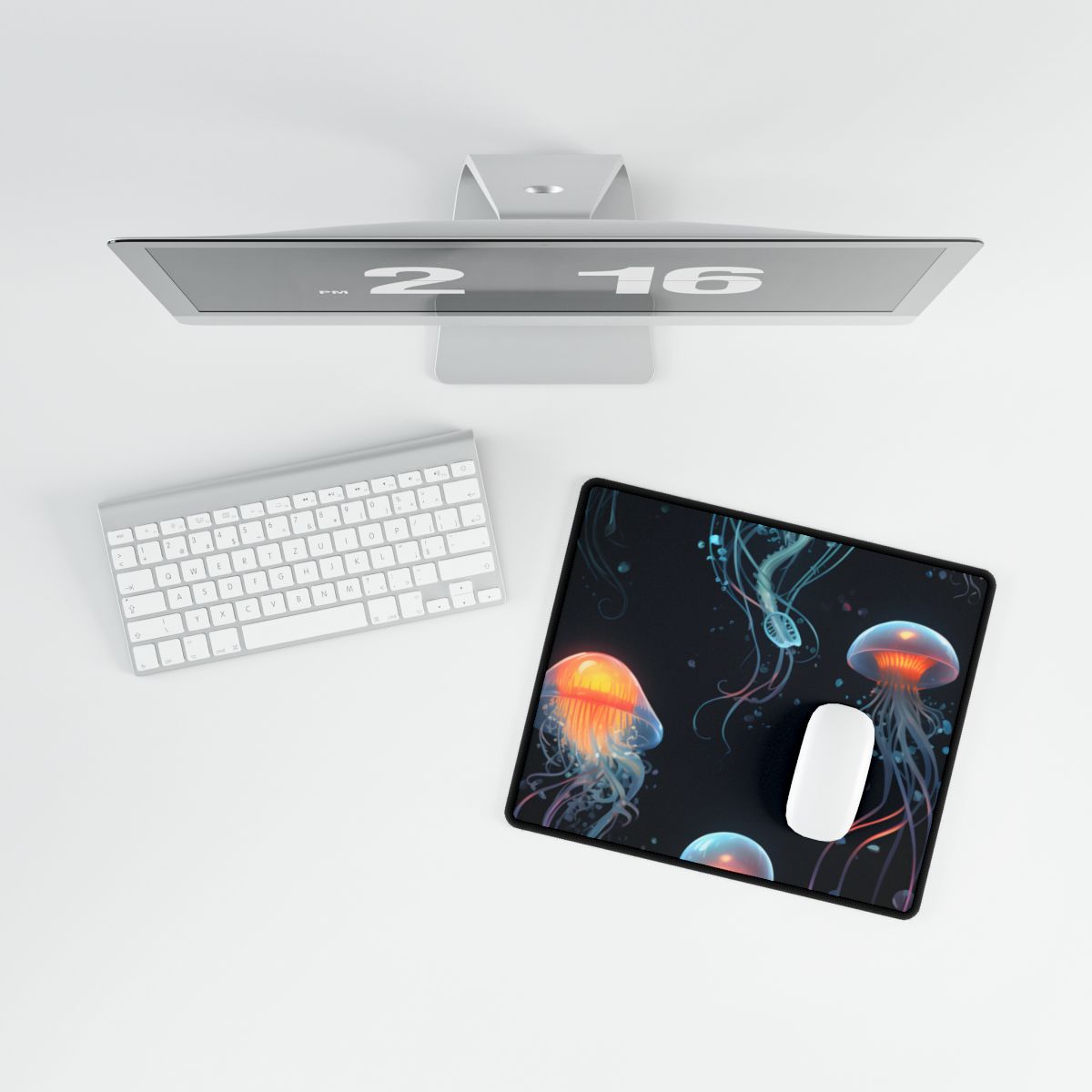 Bioluminescent Oceanic Ballet: Underwater Artwork - Desk Mat
