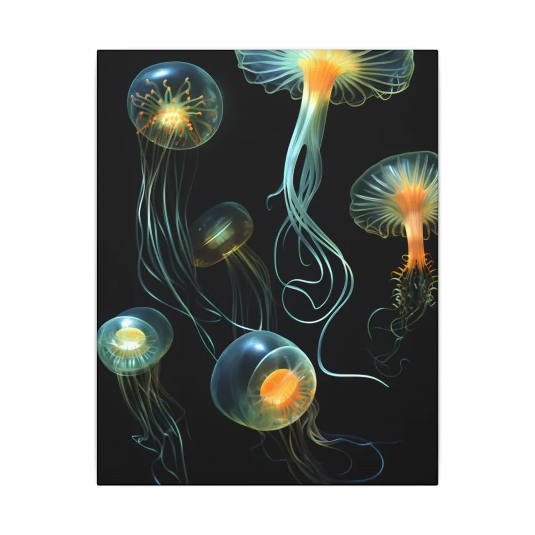 Bioluminescent Oceanic Ballet: Underwater Artwork in Motion - Canvas