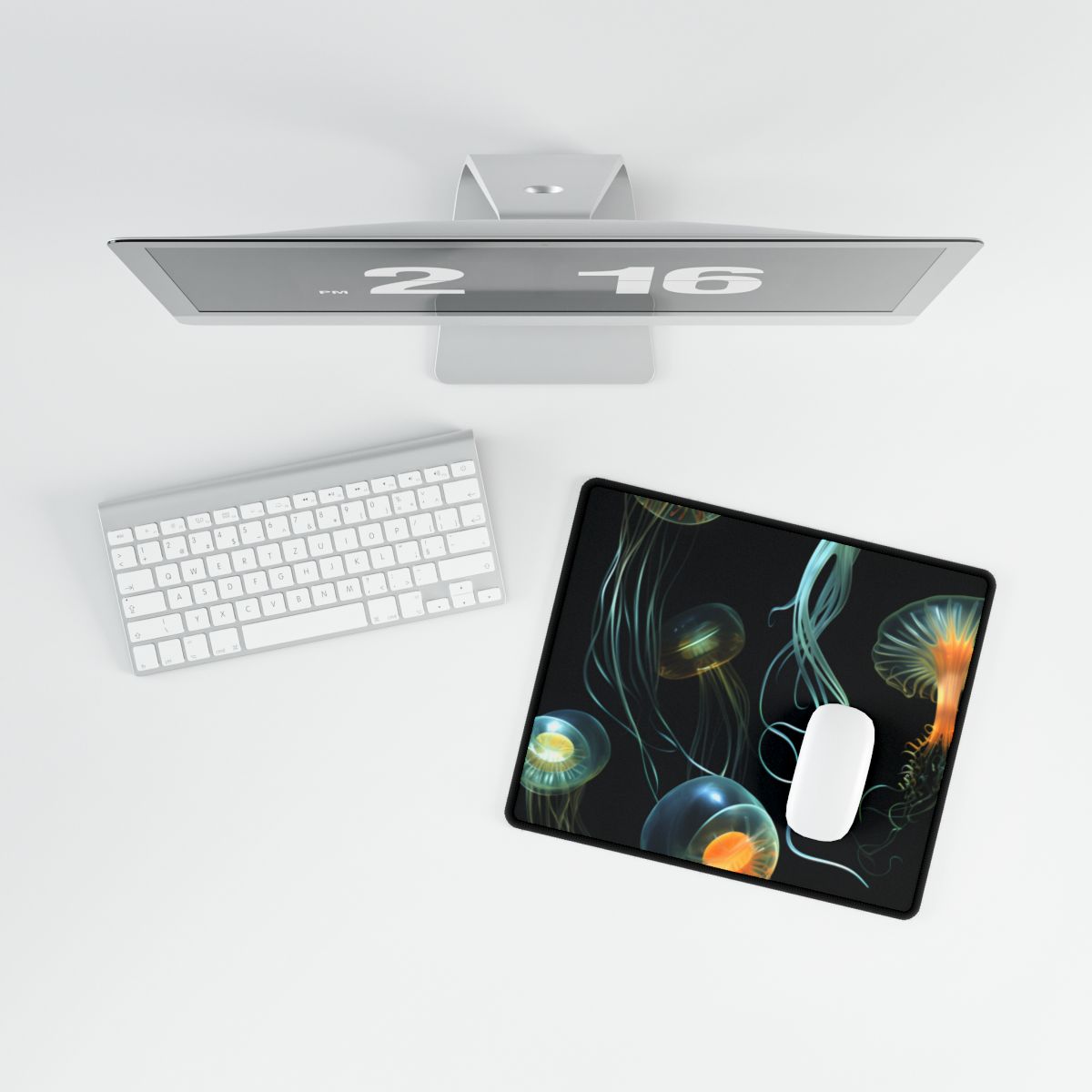 Bioluminescent Oceanic Ballet: Underwater Artwork in Motion - Desk Mat