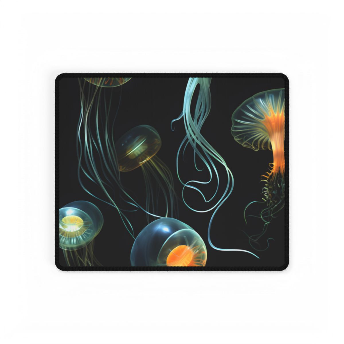 Bioluminescent Oceanic Ballet: Underwater Artwork in Motion - Desk Mat
