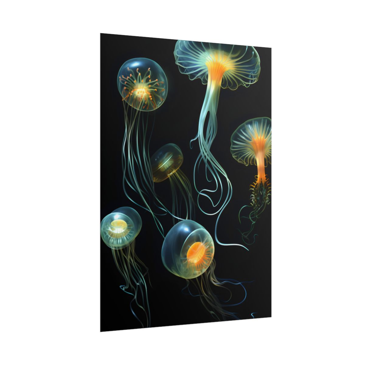 Bioluminescent Oceanic Ballet: Underwater Artwork in Motion - Poster