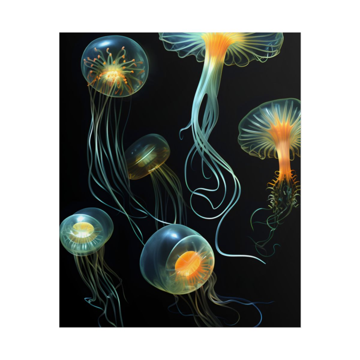 Bioluminescent Oceanic Ballet: Underwater Artwork in Motion - Poster