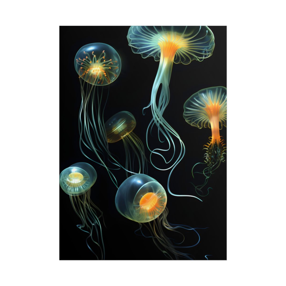 Bioluminescent Oceanic Ballet: Underwater Artwork in Motion - Poster