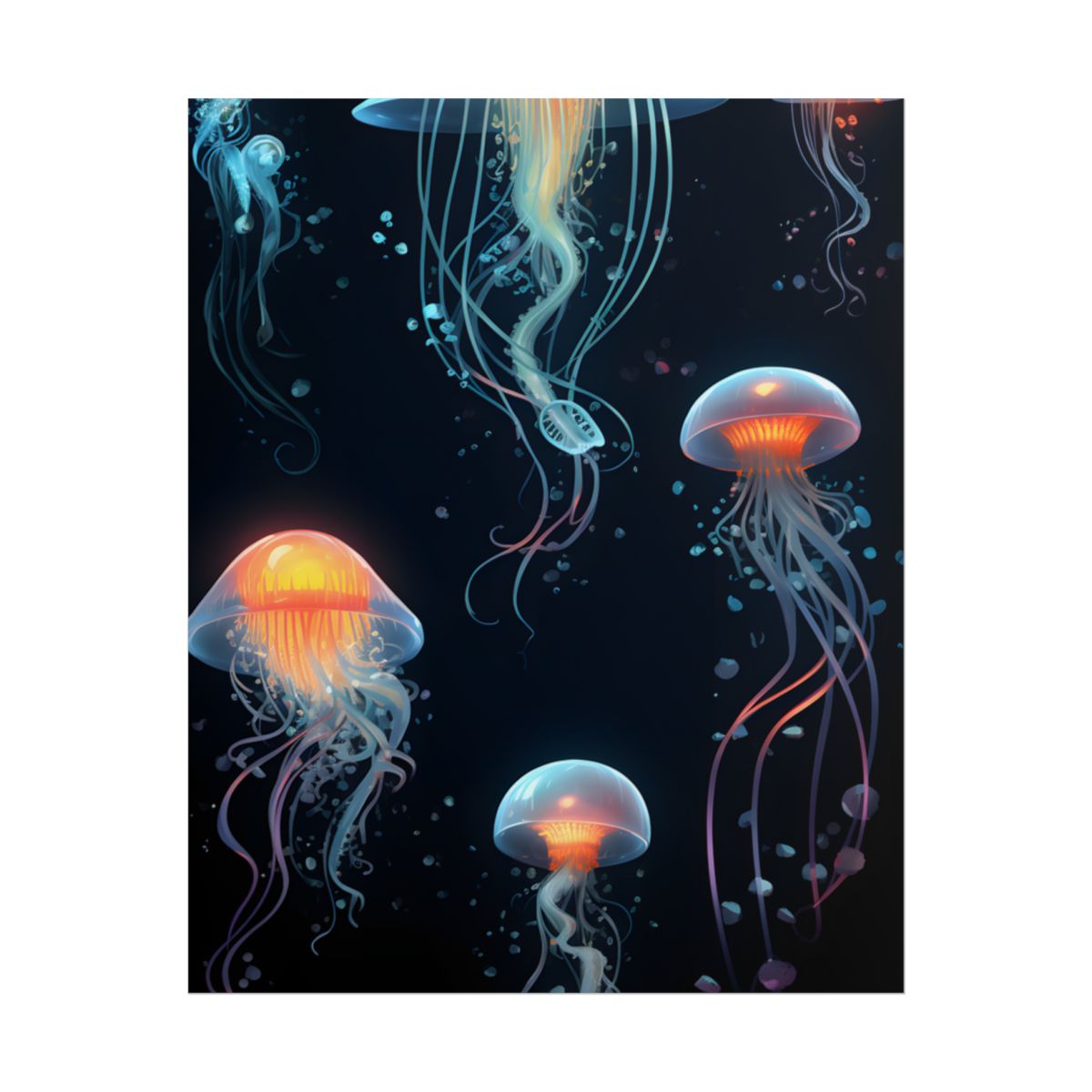 Bioluminescent Oceanic Ballet: Underwater Artwork - Poster