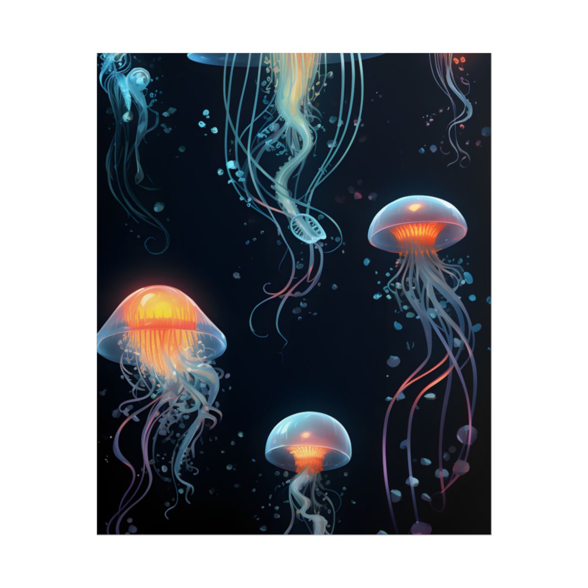 Bioluminescent Oceanic Ballet: Underwater Artwork - Poster