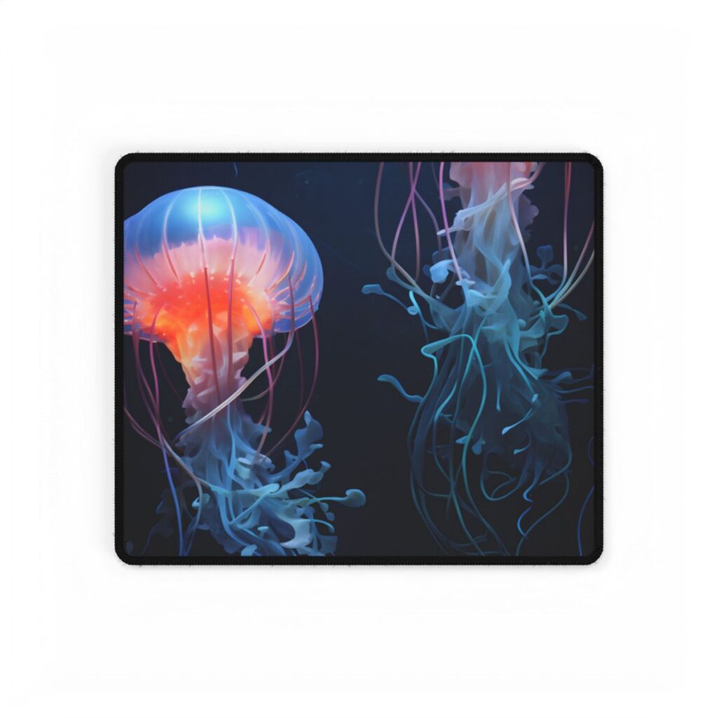 Bioluminescent Oceanic Ballet: Underwater Ballerina Artwork - Desk Mat