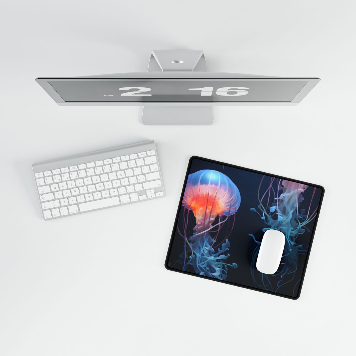 Bioluminescent Oceanic Ballet: Underwater Ballerina Artwork - Desk Mat