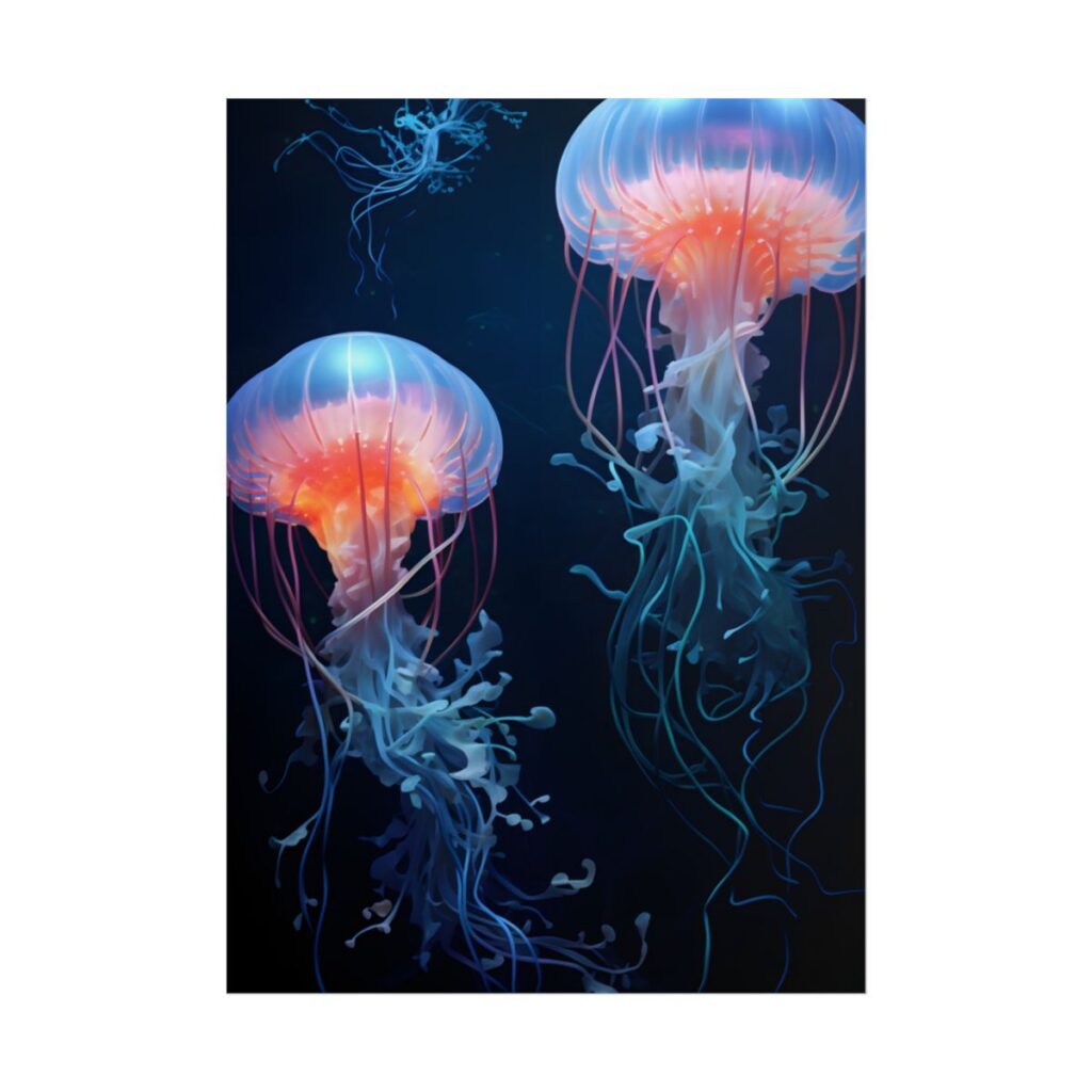 Bioluminescent Oceanic Ballet: Underwater Ballerina Artwork - Poster