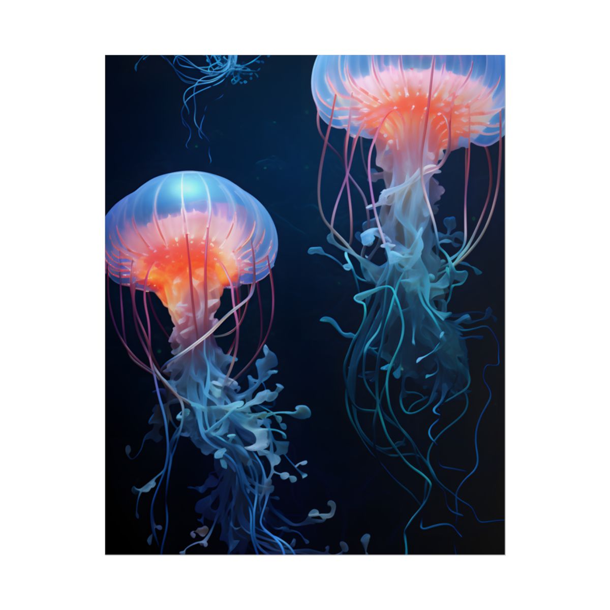 Bioluminescent Oceanic Ballet: Underwater Ballerina Artwork - Poster