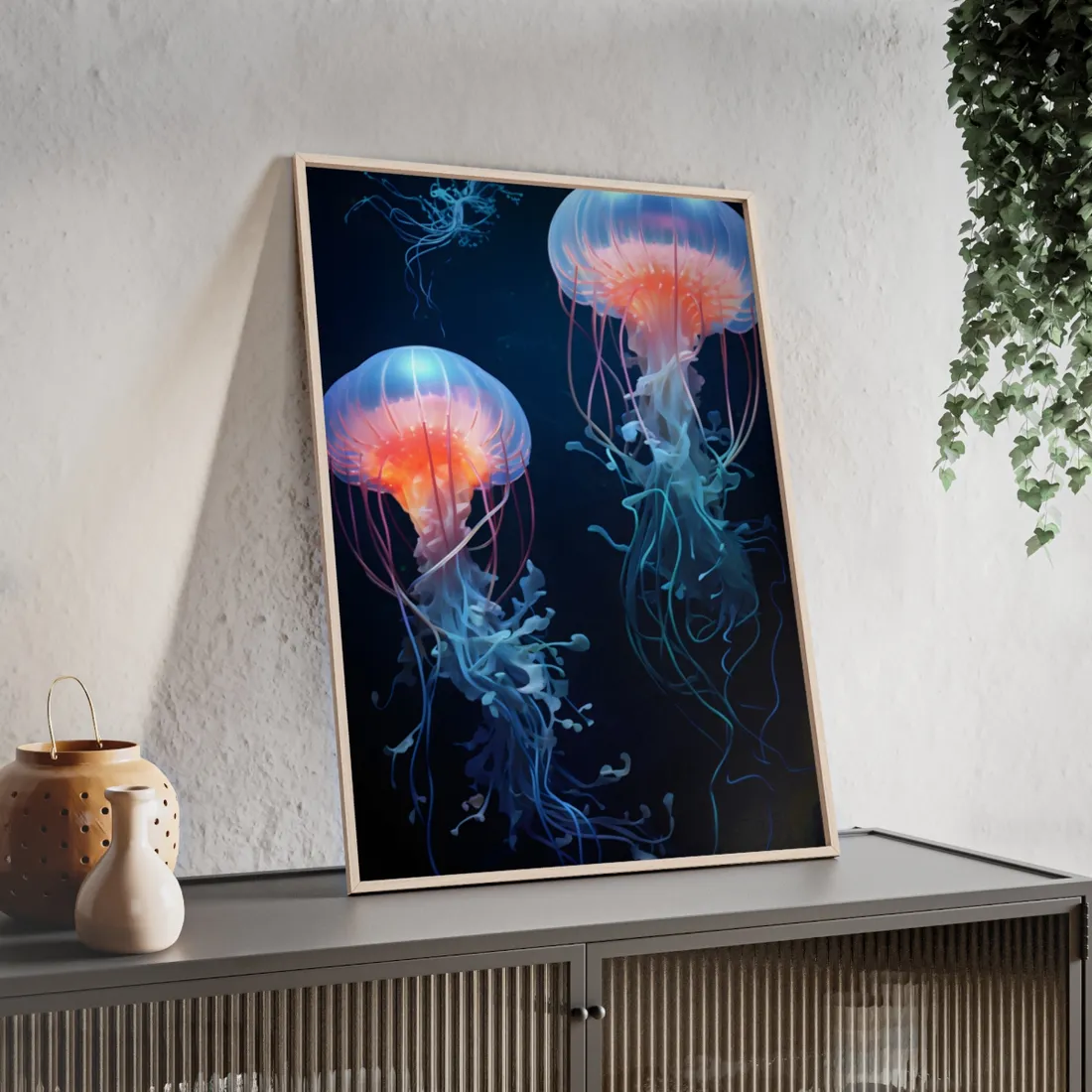 Bioluminescent Oceanic Ballet: Underwater Ballerina - Framed Poster