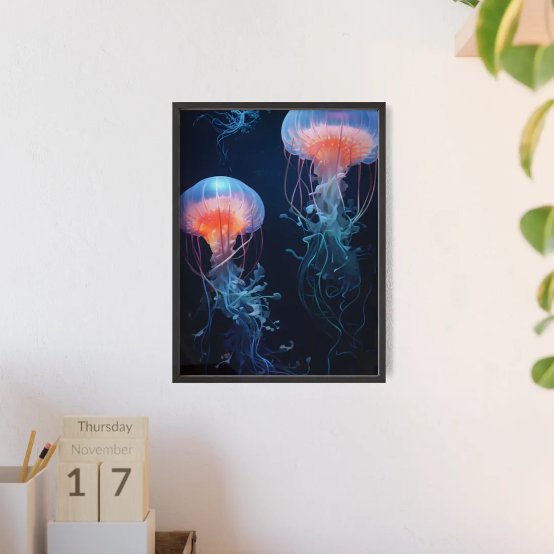 Bioluminescent Oceanic Ballet: Underwater Ballerina - Framed Poster